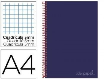 Cuaderno espiral liderpapel a4 micro jolly tapa forrada 140h 75 gr cuadro 5mm 5 bandas4 taladros col