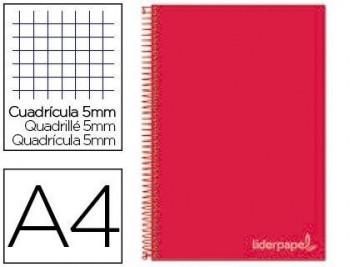 Cuaderno espiral liderpapel a4 micro jolly tapa forrada 140h 75 gr cuadro 5mm 5 bandas 4 taladros co