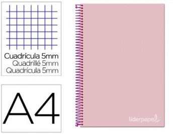 Cuaderno espiral liderpapel a4 micro jolly tapa forrada 140h 75 gr cuadro 5mm 5 bandas 4 taladros co