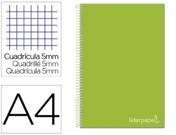 Cuaderno espiral liderpapel a4 micro jolly tapa forrada 140h 75 gr cuadro 5mm 5 bandas 4 taladros co