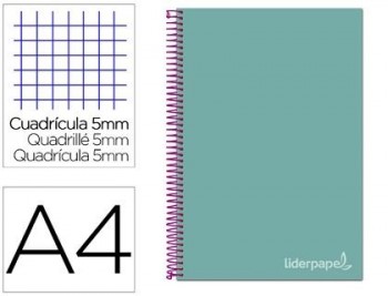 Cuaderno espiral liderpapel a4 micro jolly tapa forrada 140h 75 gr cuadro 5mm 5 bandas4 taladros col