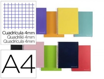 Cuaderno espiral liderpapel a4 micro jolly tapa forrada 140h 75 gr cuadro 4mm 5 bandas4 taladros col