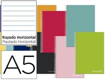 Cuaderno espiral liderpapel a5 micro jolly tapa forrada 140h 75 gr horizontal 5 bandas6 taladros col