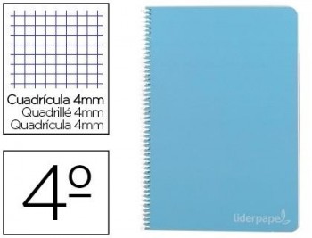 Cuaderno espiral liderpapel cuarto witty tapa dura 80h 75gr cuadro 4mm con margen color celeste