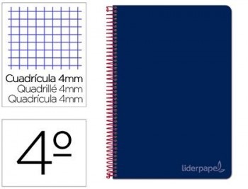 Cuaderno espiral liderpapel cuarto witty tapa dura 80h 75gr cuadro 4mm con margen color azul marino