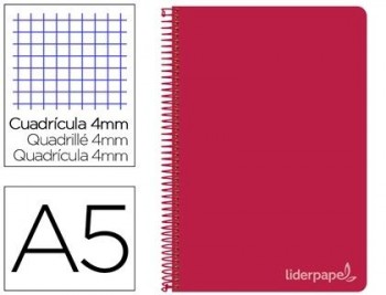 Cuaderno espiral liderpapel cuarto witty tapa dura 80h 75gr cuadro 4mm con margen color rojo