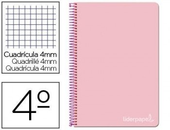 Cuaderno espiral liderpapel cuarto witty tapa dura 80h 75gr cuadro 4mm con margen color rosa