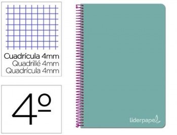 Cuaderno espiral liderpapel cuarto witty tapa dura 80h 75gr cuadro 4mm con margen color turquesa