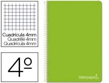 Cuaderno espiral liderpapel cuarto witty tapa dura 80h 75gr cuadro 4mm con margen color verde