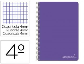 Cuaderno espiral liderpapel cuarto witty tapa dura 80h 75gr cuadro 4mm con margen color violeta