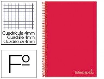 Cuaderno espiral liderpapel folio witty tapa dura 80h 75gr cuadro 4mm con margen color rojo