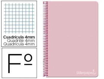 Cuaderno espiral liderpapel folio witty tapa dura 80h 75gr cuadro 4mm con margen color rosa