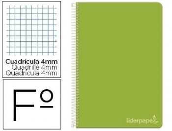 Cuaderno espiral liderpapel folio witty tapa dura 80h 75gr cuadro 4mm con margen color verde