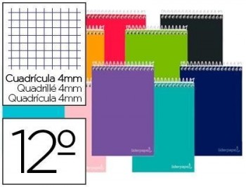 Cuaderno espiral liderpapel bolsillo doceavo apaisado smart tapa blanda 80h 60gr cuadro 4mm colores 