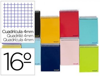 Cuaderno espiral liderpapel bolsillo dieciseavo apaisado smart tapa blanda 80h 60gr cuadro 4mm color