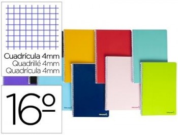 Cuaderno espiral liderpapel bolsillo dieciseavo smart tapa blanda 80h 60gr cuadro 4mm colores surtid