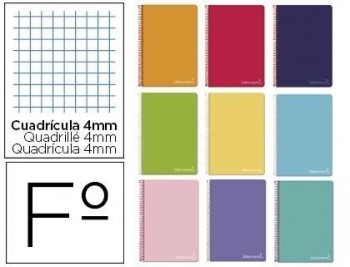 Cuaderno espiral liderpapel folio witty tapa dura 80h 75gr cuadro 4mm con margen colores surtidos