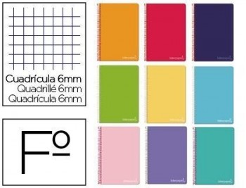 Cuaderno espiral liderpapel folio witty tapa dura 80h 75gr cuadro 6mm con margen colores surtidos