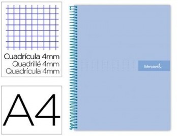 Cuaderno espiral liderpapel a4 crafty tapa forrada 80h 90 gr cuadro 4mm con margen color celeste