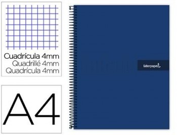 Cuaderno espiral liderpapel a4 crafty tapa forrada 80h 90 gr cuadro 4mm con margen color azul marino