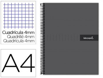 Cuaderno espiral liderpapel a4 crafty tapa forrada 80h 90 gr cuadro 4mm con margen color negro