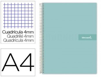 Cuaderno espiral liderpapel a4 crafty tapa forrada 80h 90 gr cuadro 4mm con margen color turquesa