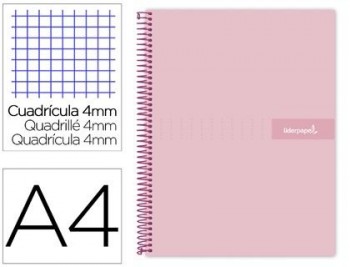 Cuaderno espiral liderpapel a4 crafty tapa forrada 80h 90 gr cuadro 4mm con margen color rosa