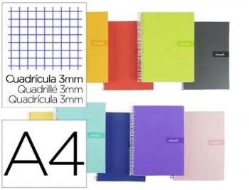 Cuaderno espiral liderpapel a4 crafty tapa forrada 80h 90 gr cuadro 3 mm con margen colores surtidos