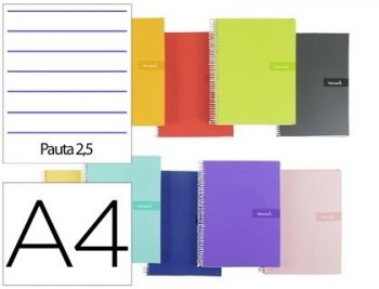 Cuaderno espiral liderpapel a4 crafty tapa forrada 80h 90 gr pauta estrecha 2,5mm con margen colores