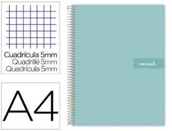 Cuaderno espiral liderpapel a4 micro crafty tapa forrada 120h 90gr cuadro 5mm 5 bandas 4 taladros co