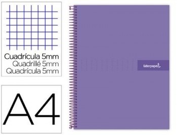 Cuaderno espiral liderpapel a4 micro crafty tapa forrada 120h 90gr cuadro 5mm 5 bandas 4 taladros co