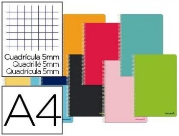 Libreta liderpapel smart a4 tapa blanda 80 hojas 60g/m2 cuadro 5 mm con margen colores surtidos