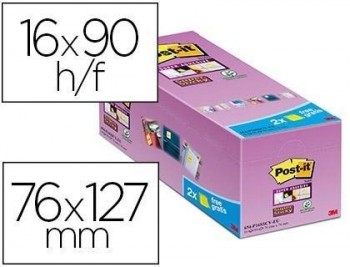 Bloc de notas adhesivas quita y pon post-it super sticky amarillo canario 76x127 mm pack de 16 unida