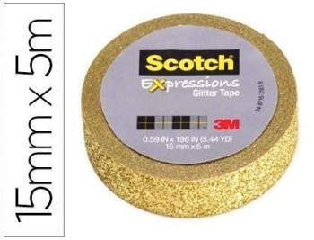 Cinta adhesiva scotch washi tapes purpurina oro 5 mt x 15 mm