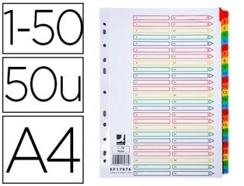 SEPARADOR NUMERICO Q-CONNECT PLASTICO 1-50 JUEGO DE 50 SEPARADORES DIN A4 MULTITALADRO