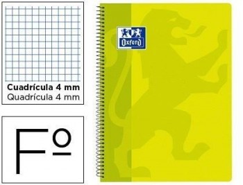 Cuaderno espiral oxford school classic tapa polipropileno folio 80 hojas cuadro 4 mm con margen lima