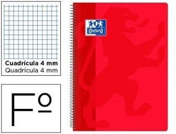 Cuaderno espiral oxford school classic tapa polipropileno folio 80 hojas cuadro 4 mm con margen rojo