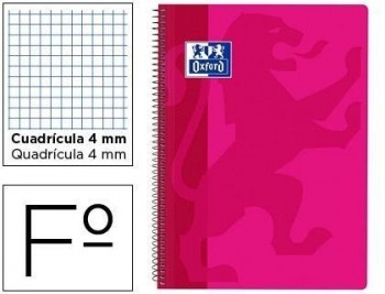 Cuaderno espiral oxford school classic tapa polipropileno folio 80 h cuadro 4 mm con margen fucsia