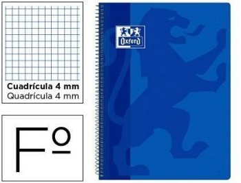 Cuaderno espiral oxford school classic tapa polipropileno folio 80 hojas cuadro 4 mm con margen azul