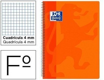 Cuaderno espiral oxford school classic tapa polipropileno folio 80 hojas cuadro 4 mm con margen