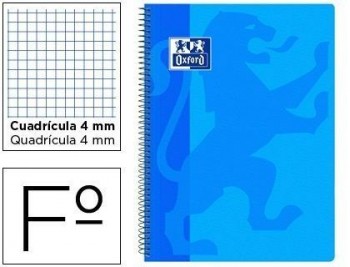 Cuaderno espiral oxford school classic tapa polipropileno folio 80 hojas cuadro 4 mm con margen azul