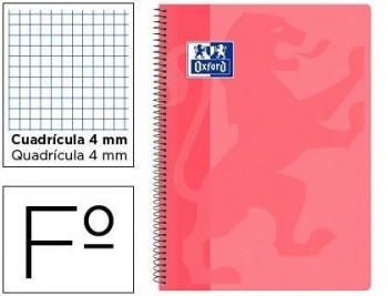 Cuaderno espiral oxford school classic tapa polipropileno folio 80 hojas cuadro 4 mm con margen rosa