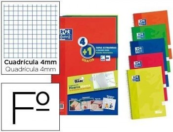 Cuaderno espiral oxford tapa extradura folio 80 hojas cuadro 4 mm write&erase pizarra pack 4+1 unida