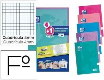 Cuaderno espiral oxford tapa extradura folio 80 hojas cuadro 4 mm write&erase pizarra pack 4+1 unida