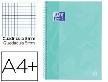 Cuaderno espiral oxford ebook 1 school touch te din a4+ 80 hojas cuadro 5 mm con margen mint pastel