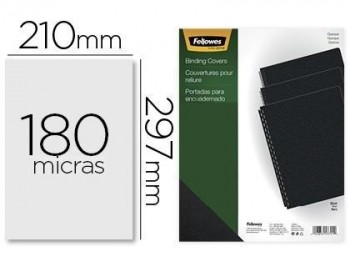 Tapa de encuadernacion fellowes din a4 pvc opaco negro 180 micras pack de 100 unidades