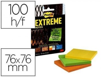 Bloc de notas adhesivas quita y pon post-it extreme 76x76 mm con 45 hojas pack de 3 unidades amarill