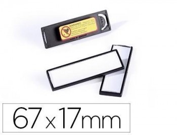 Identificador portanombre durable pvc antiarañazos con iman y efecto lupa color negro 67x17 mm