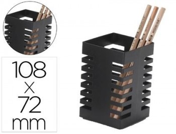 Cubilete portalapices q-connect metal cuadrado negro diametro 72 mm altura 108 mm