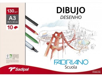 PAPEL DIBUJO SADIPAL FABRIANO DIN A3 130 GR GRANO NATURAL SOBRE DE 10 HOJAS